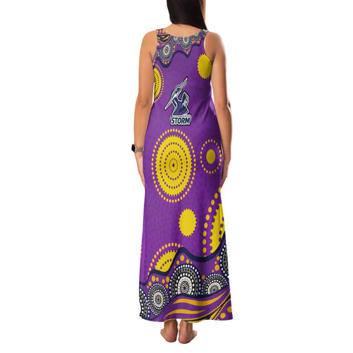 Melbourne Storm Family Matching Tank Maxi Dress and Hawaiian Shirt Aboriginal Dot Pattern - Rugby Mascot Heritage Pride