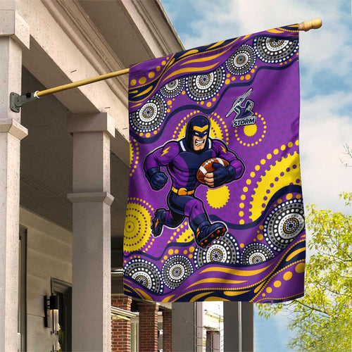 Melbourne Storm Garden Flag Aboriginal Dot Pattern - Rugby Mascot Heritage Pride