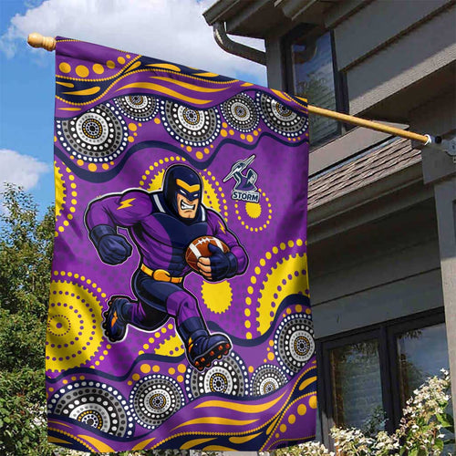Melbourne Storm Garden Flag Aboriginal Dot Pattern - Rugby Mascot Heritage Pride