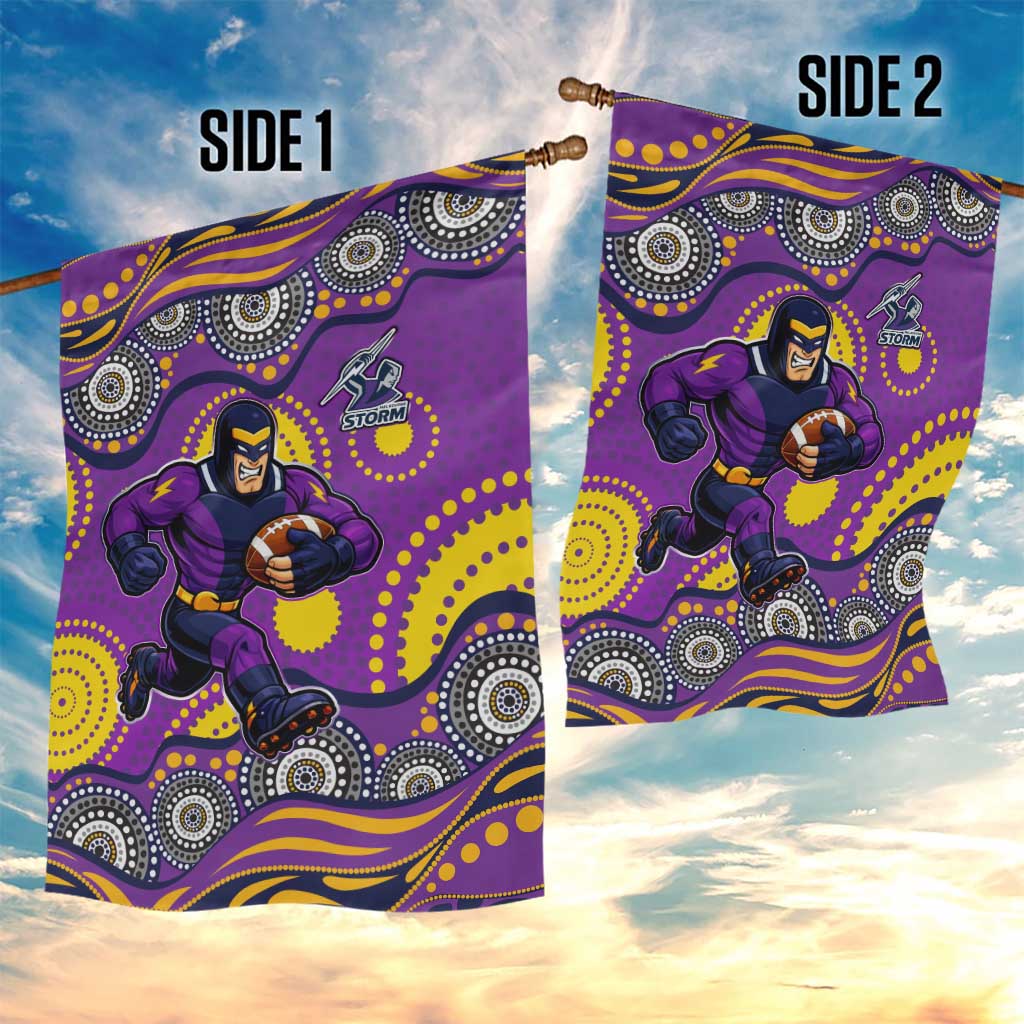 Melbourne Storm Garden Flag Aboriginal Dot Pattern - Rugby Mascot Heritage Pride