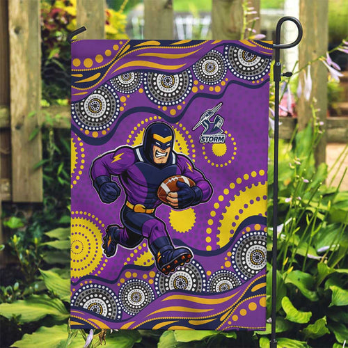 Melbourne Storm Garden Flag Aboriginal Dot Pattern - Rugby Mascot Heritage Pride