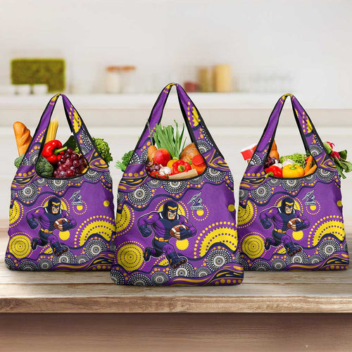 Melbourne Storm Grocery Bag Aboriginal Dot Pattern - Rugby Mascot Heritage Pride