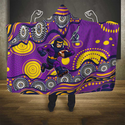 Melbourne Storm Hooded Blanket Aboriginal Dot Pattern - Rugby Mascot Heritage Pride