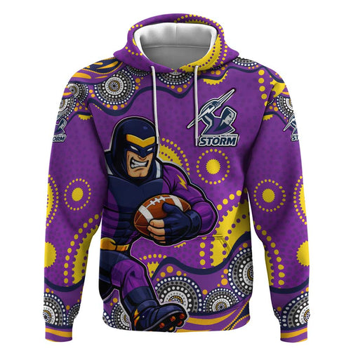 Melbourne Storm Hoodie Aboriginal Dot Pattern - Rugby Mascot Heritage Pride