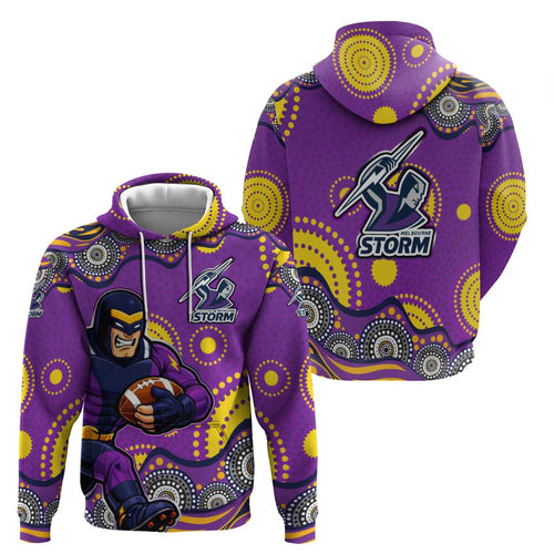 Melbourne Storm Hoodie Aboriginal Dot Pattern - Rugby Mascot Heritage Pride