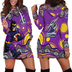 Melbourne Storm Hoodie Dress Aboriginal Dot Pattern - Rugby Mascot Heritage Pride