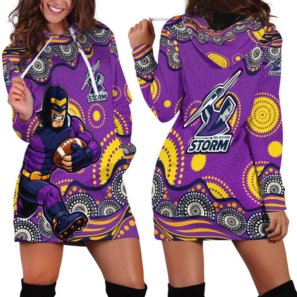 Melbourne Storm Hoodie Dress Aboriginal Dot Pattern - Rugby Mascot Heritage Pride