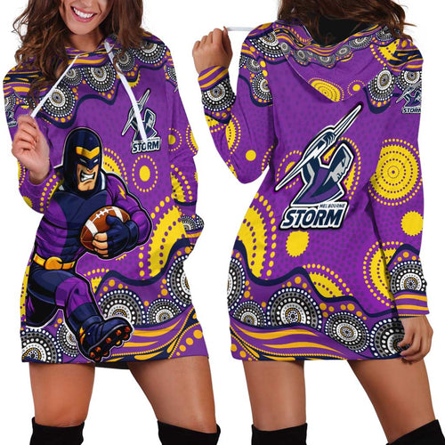 Melbourne Storm Hoodie Dress Aboriginal Dot Pattern - Rugby Mascot Heritage Pride