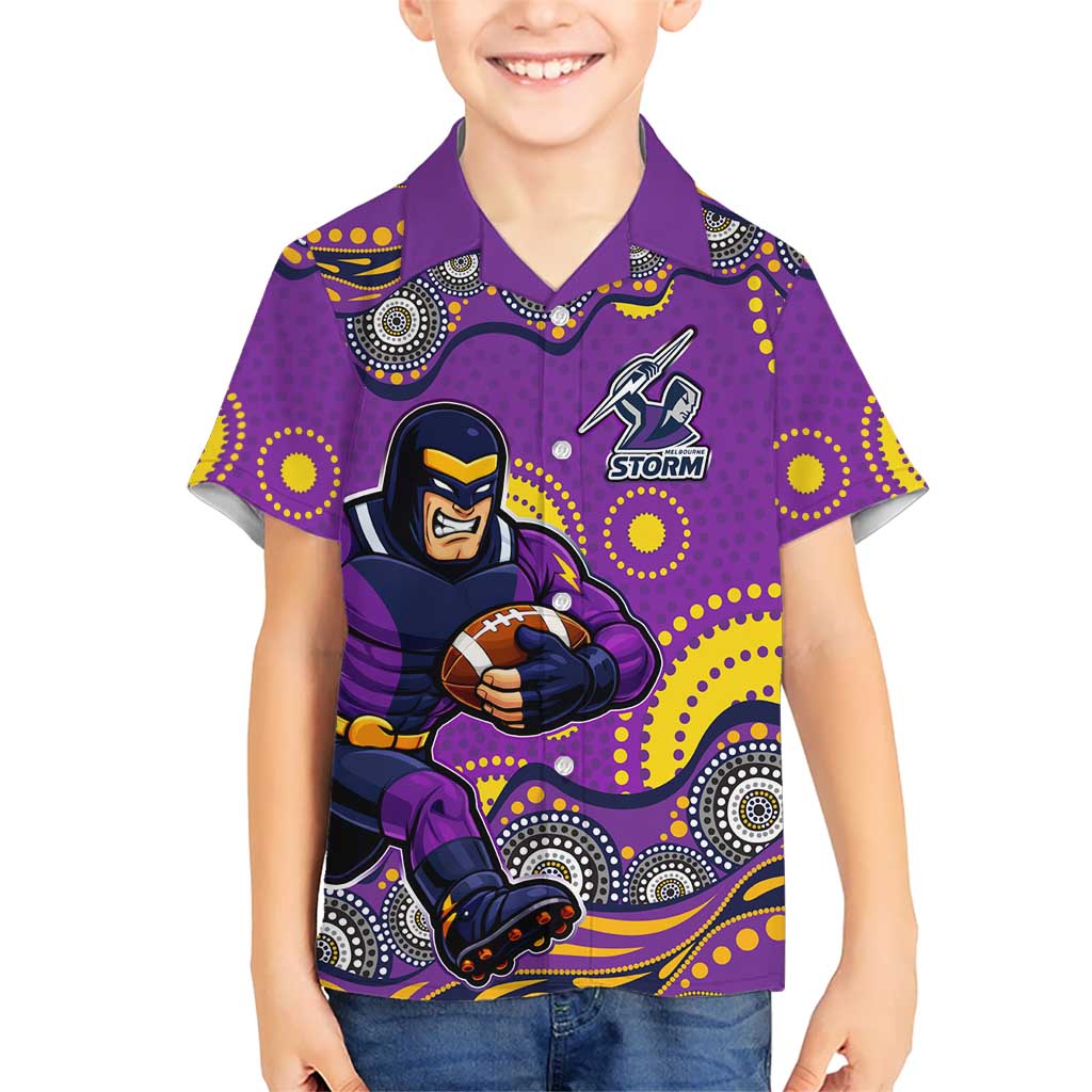 Melbourne Storm Kid Hawaiian Shirt Aboriginal Dot Pattern - Rugby Mascot Heritage Pride