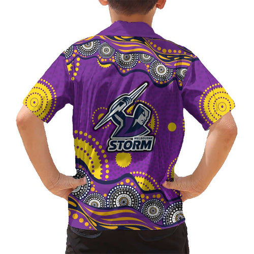 Melbourne Storm Kid Hawaiian Shirt Aboriginal Dot Pattern - Rugby Mascot Heritage Pride