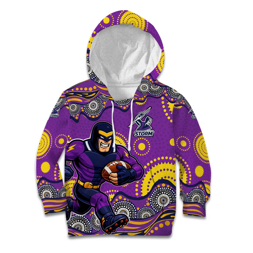 Melbourne Storm Kid Hoodie Aboriginal Dot Pattern - Rugby Mascot Heritage Pride