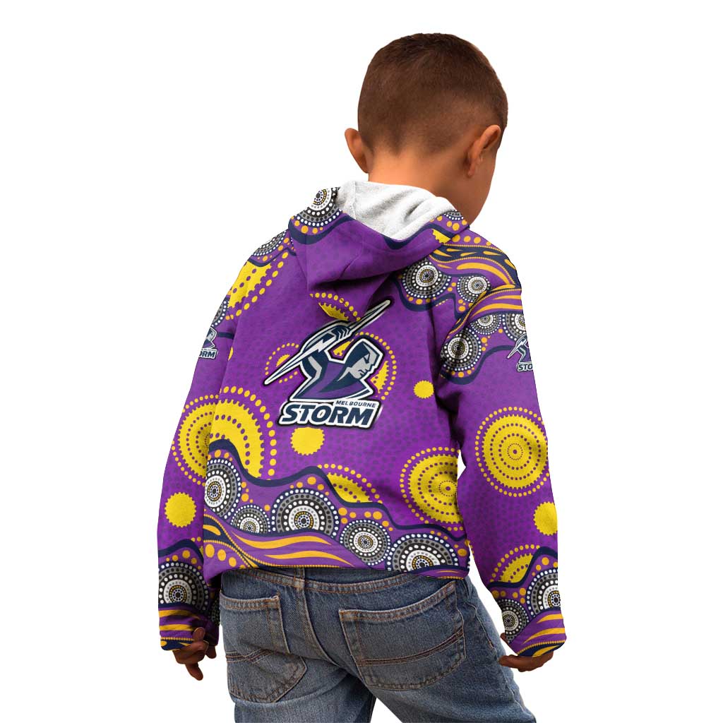 Melbourne Storm Kid Hoodie Aboriginal Dot Pattern - Rugby Mascot Heritage Pride