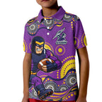 Melbourne Storm Kid Polo Shirt Aboriginal Dot Pattern - Rugby Mascot Heritage Pride