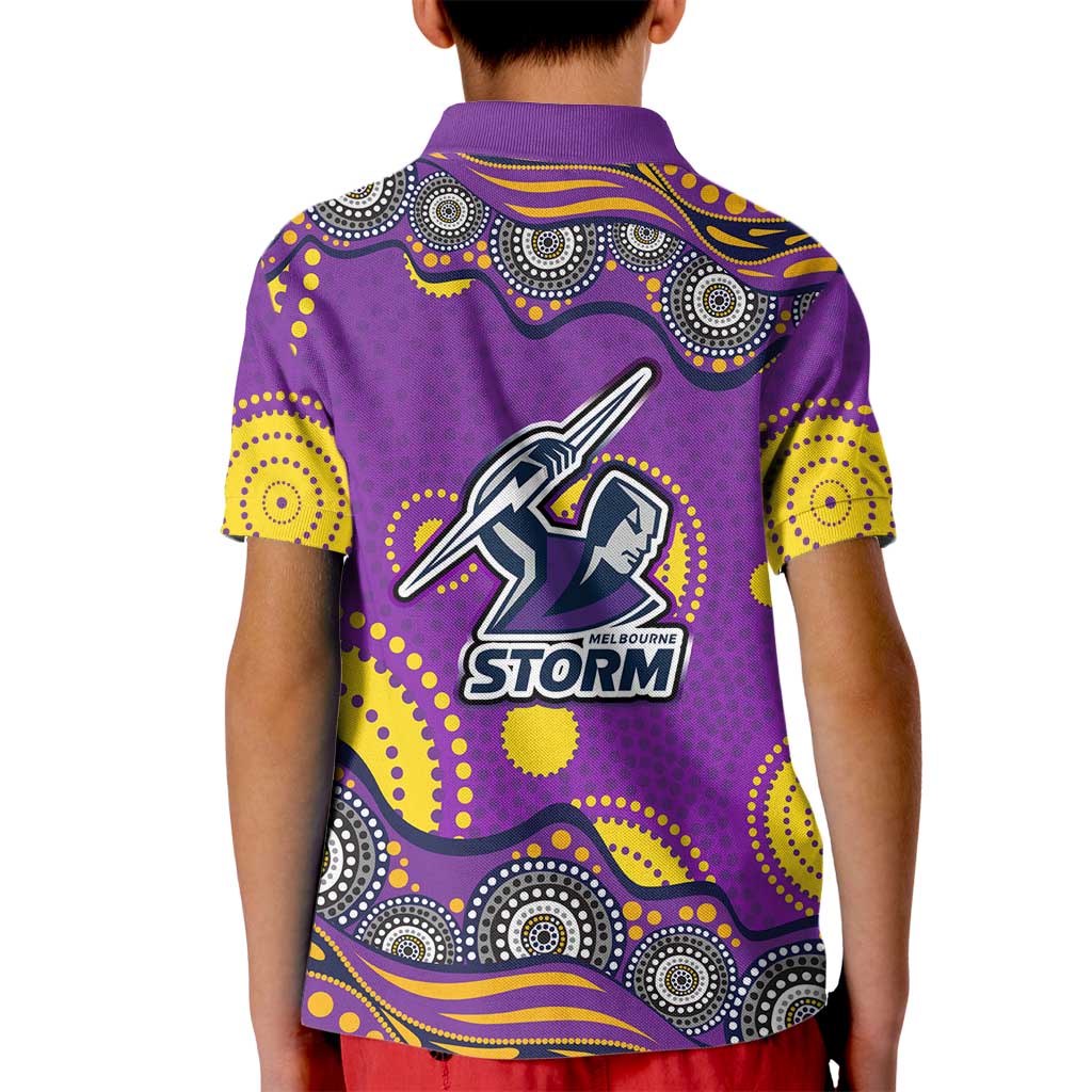 Melbourne Storm Kid Polo Shirt Aboriginal Dot Pattern - Rugby Mascot Heritage Pride