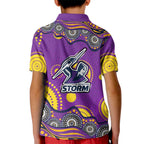 Melbourne Storm Kid Polo Shirt Aboriginal Dot Pattern - Rugby Mascot Heritage Pride