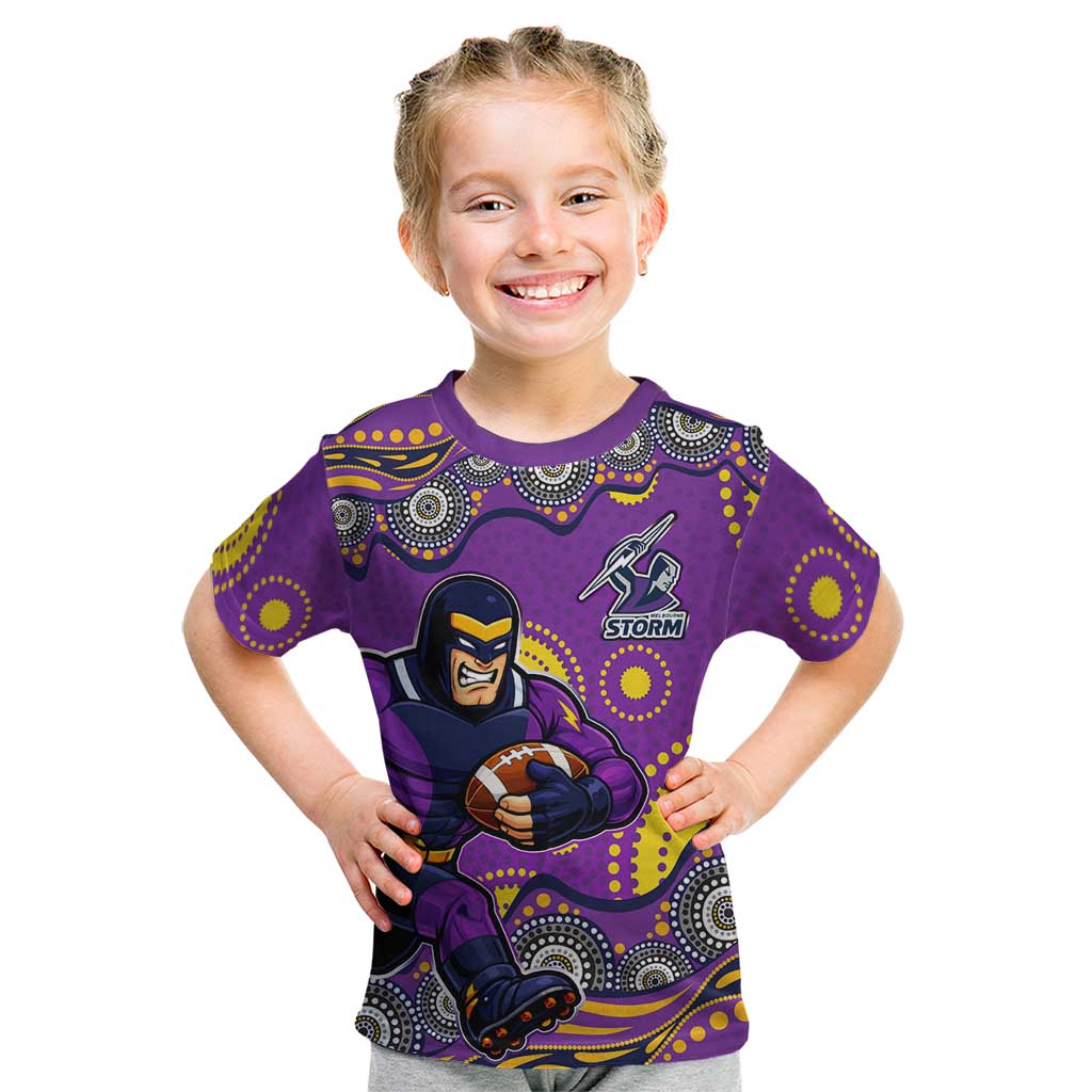 Melbourne Storm Kid T Shirt Aboriginal Dot Pattern - Rugby Mascot Heritage Pride