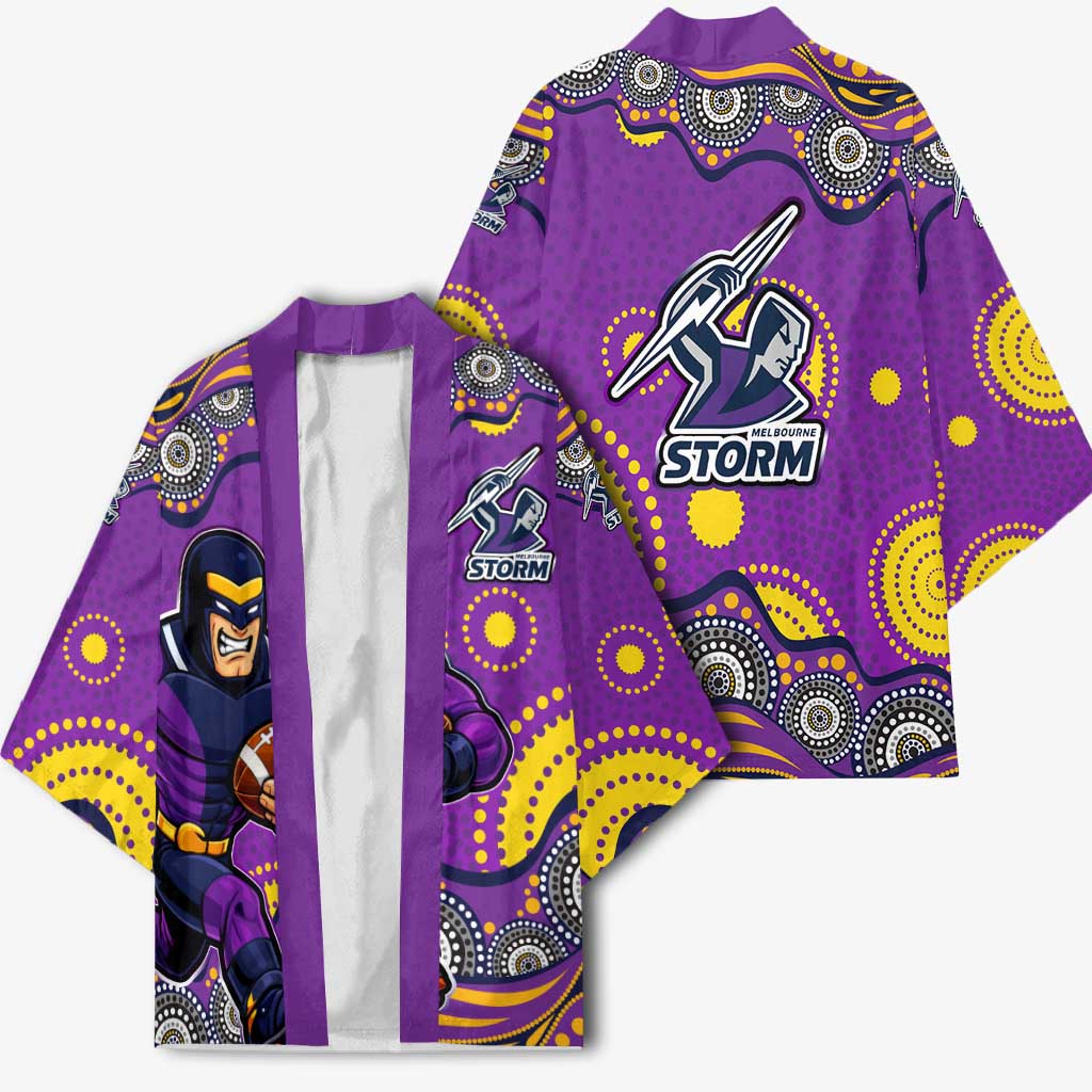 Melbourne Storm Kimono Aboriginal Dot Pattern - Rugby Mascot Heritage Pride