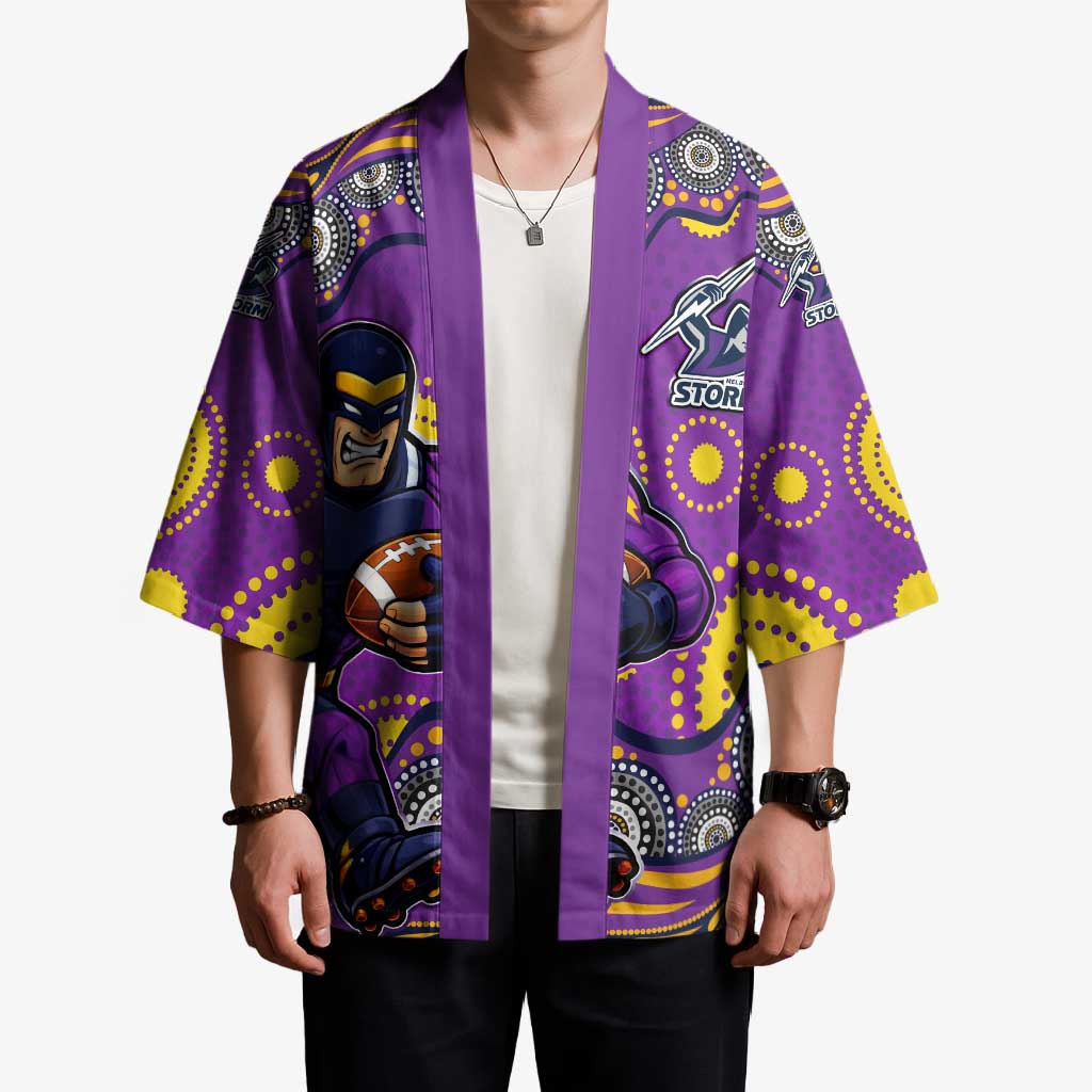 Melbourne Storm Kimono Aboriginal Dot Pattern - Rugby Mascot Heritage Pride