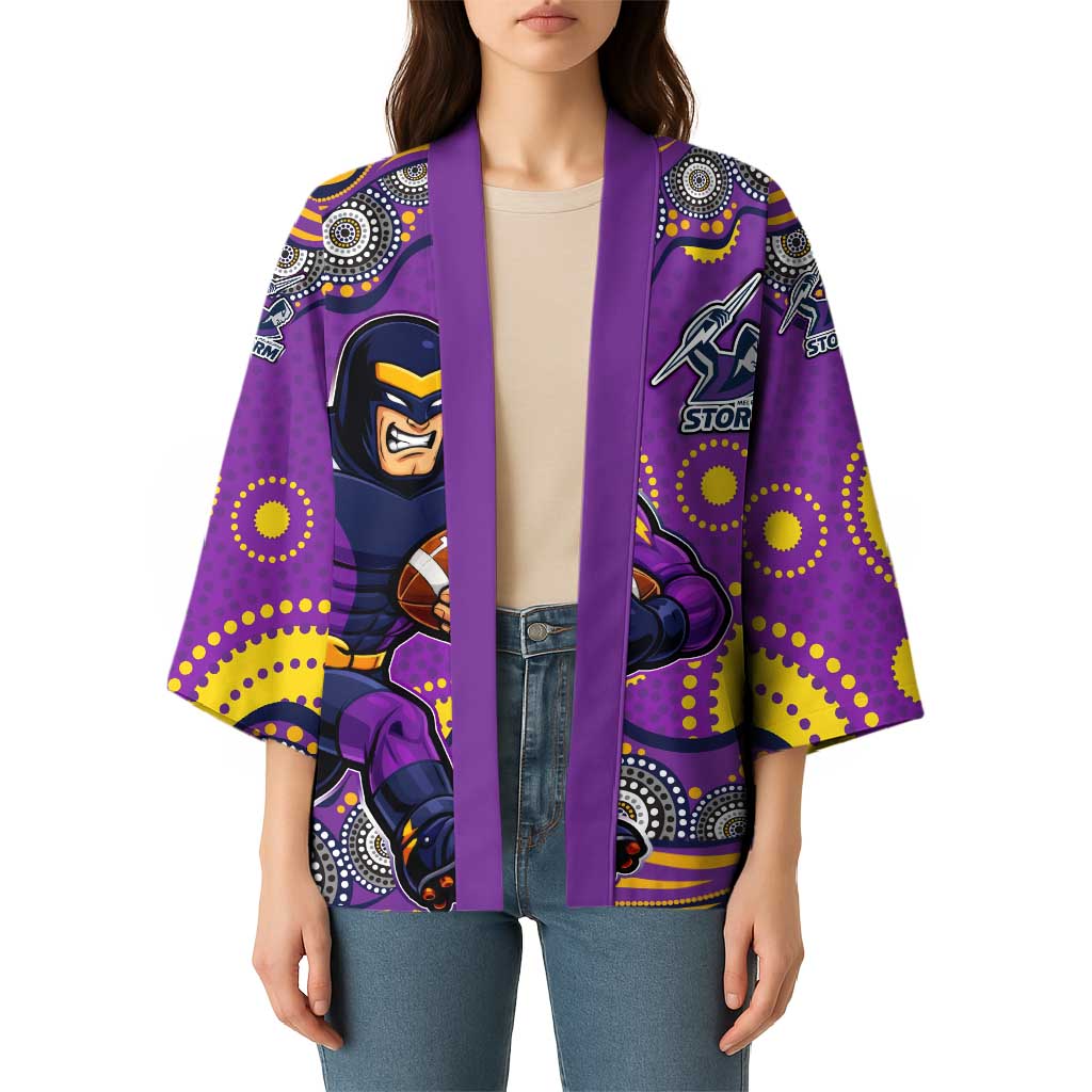 Melbourne Storm Kimono Aboriginal Dot Pattern - Rugby Mascot Heritage Pride