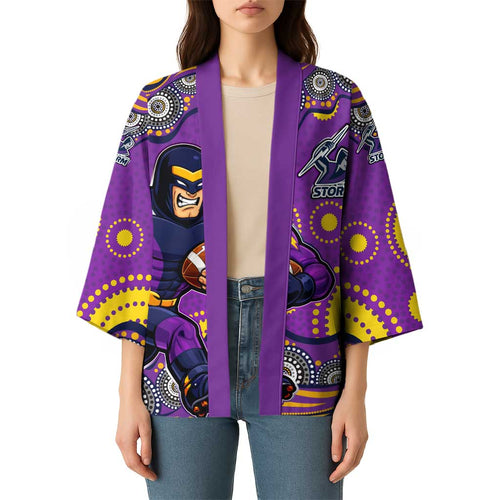 Melbourne Storm Kimono Aboriginal Dot Pattern - Rugby Mascot Heritage Pride