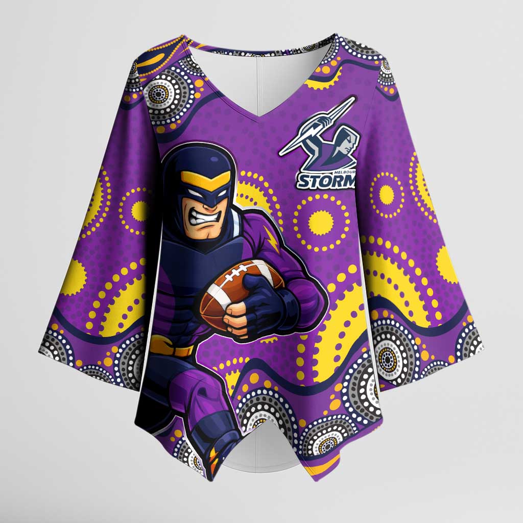 Melbourne Storm Kimono Sleeve Blouse Aboriginal Dot Pattern - Rugby Mascot Heritage Pride