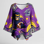 Melbourne Storm Kimono Sleeve Blouse Aboriginal Dot Pattern - Rugby Mascot Heritage Pride