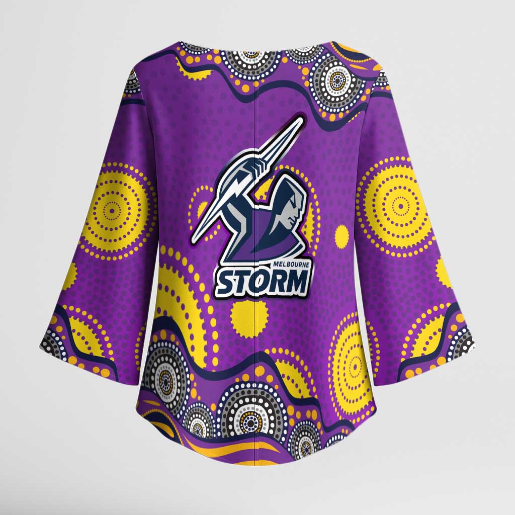 Melbourne Storm Kimono Sleeve Blouse Aboriginal Dot Pattern - Rugby Mascot Heritage Pride