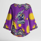 Melbourne Storm Kimono Sleeve Blouse Aboriginal Dot Pattern - Rugby Mascot Heritage Pride