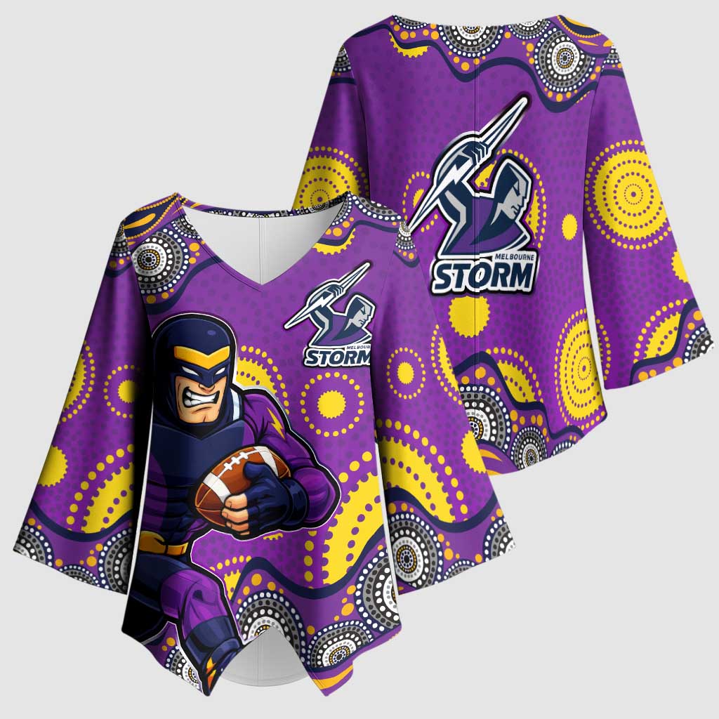 Melbourne Storm Kimono Sleeve Blouse Aboriginal Dot Pattern - Rugby Mascot Heritage Pride