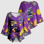 Melbourne Storm Kimono Sleeve Blouse Aboriginal Dot Pattern - Rugby Mascot Heritage Pride