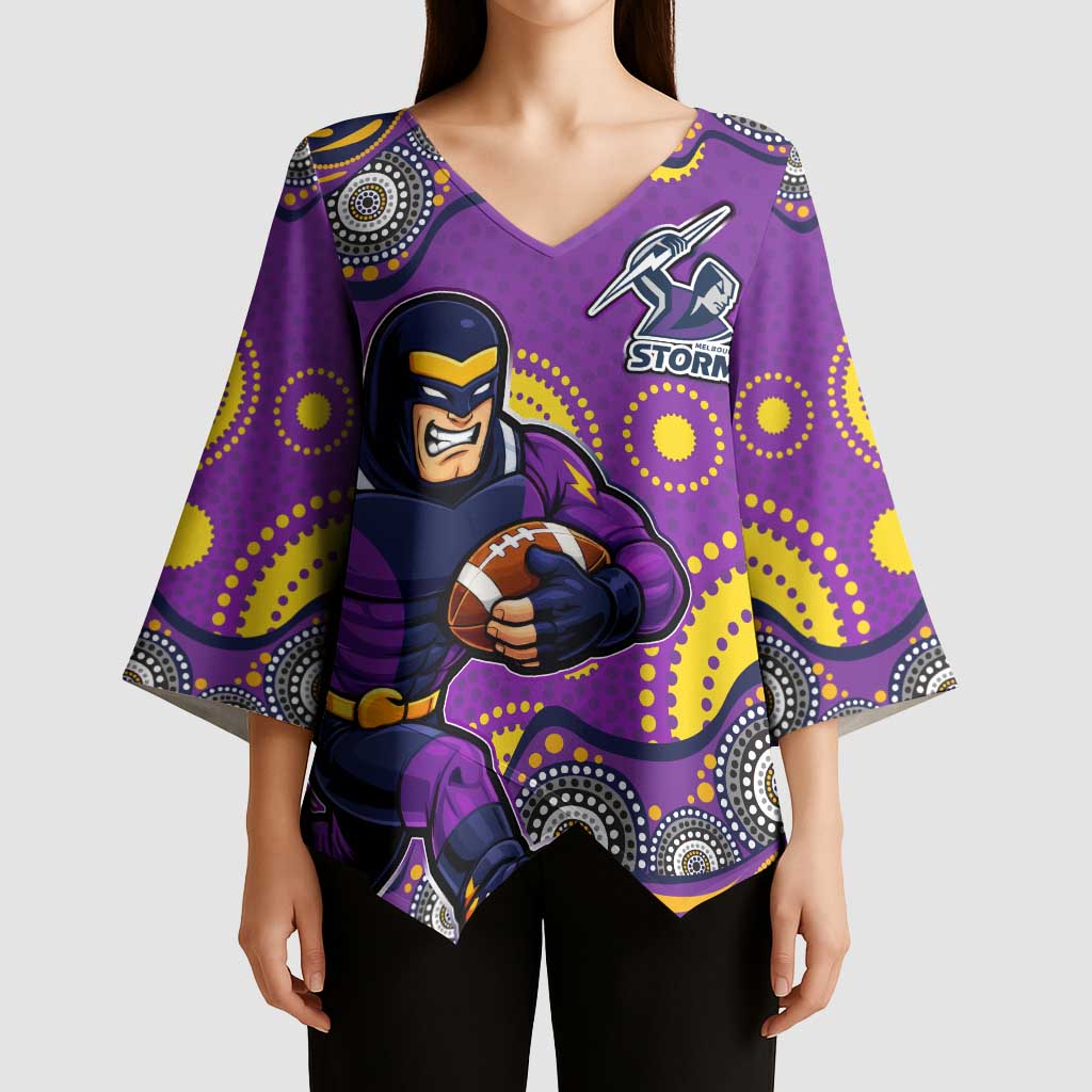 Melbourne Storm Kimono Sleeve Blouse Aboriginal Dot Pattern - Rugby Mascot Heritage Pride