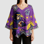 Melbourne Storm Kimono Sleeve Blouse Aboriginal Dot Pattern - Rugby Mascot Heritage Pride