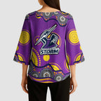 Melbourne Storm Kimono Sleeve Blouse Aboriginal Dot Pattern - Rugby Mascot Heritage Pride