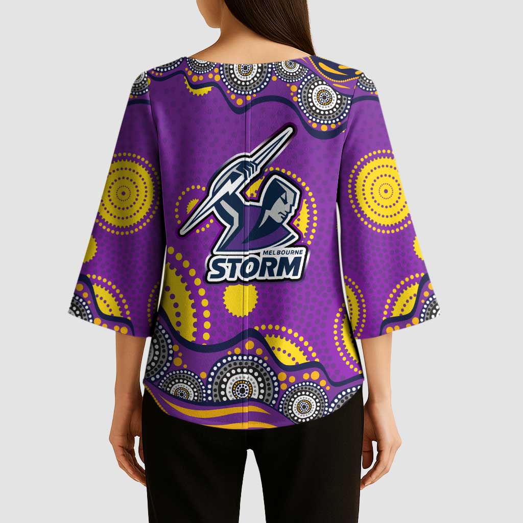 Melbourne Storm Kimono Sleeve Blouse Aboriginal Dot Pattern - Rugby Mascot Heritage Pride