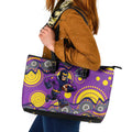 Melbourne Storm Leather Tote Bag Aboriginal Dot Pattern - Rugby Mascot Heritage Pride