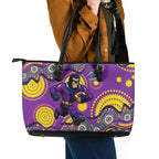 Melbourne Storm Leather Tote Bag Aboriginal Dot Pattern - Rugby Mascot Heritage Pride