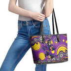 Melbourne Storm Leather Tote Bag Aboriginal Dot Pattern - Rugby Mascot Heritage Pride