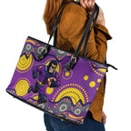 Melbourne Storm Leather Tote Bag Aboriginal Dot Pattern - Rugby Mascot Heritage Pride