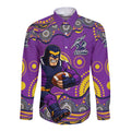 Melbourne Storm Long Sleeve Button Shirt Aboriginal Dot Pattern - Rugby Mascot Heritage Pride