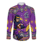 Melbourne Storm Long Sleeve Button Shirt Aboriginal Dot Pattern - Rugby Mascot Heritage Pride