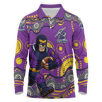 Melbourne Storm Long Sleeve Polo Shirt Aboriginal Dot Pattern - Rugby Mascot Heritage Pride