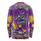 Melbourne Storm Long Sleeve Shirt Aboriginal Dot Pattern - Rugby Mascot Heritage Pride