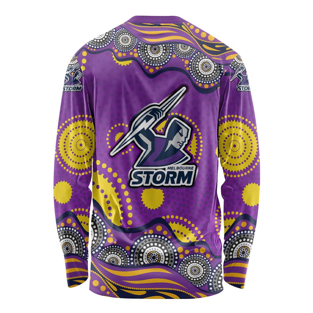 Melbourne Storm Long Sleeve Shirt Aboriginal Dot Pattern - Rugby Mascot Heritage Pride