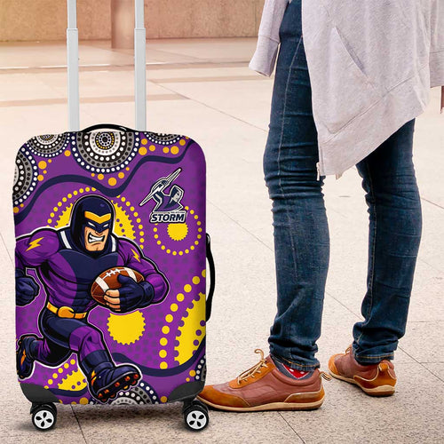 Melbourne Storm Luggage Cover Aboriginal Dot Pattern - Rugby Mascot Heritage Pride