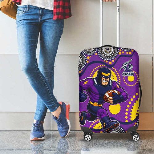 Melbourne Storm Luggage Cover Aboriginal Dot Pattern - Rugby Mascot Heritage Pride