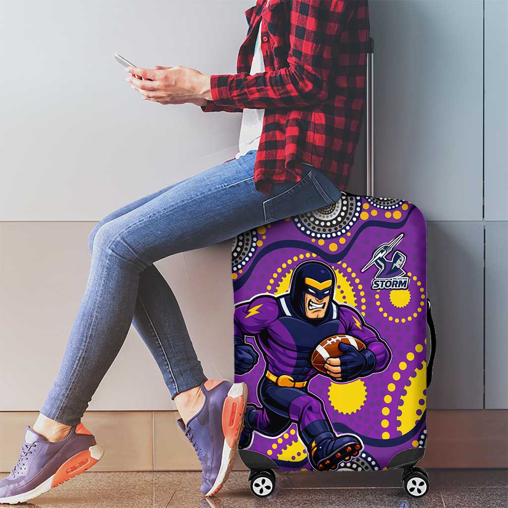 Melbourne Storm Luggage Cover Aboriginal Dot Pattern - Rugby Mascot Heritage Pride