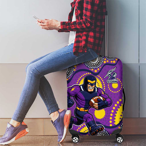 Melbourne Storm Luggage Cover Aboriginal Dot Pattern - Rugby Mascot Heritage Pride
