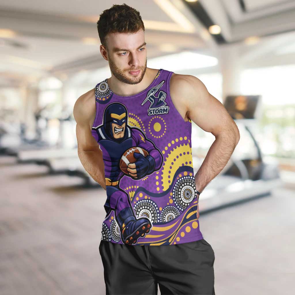 Melbourne Storm Men Tank Top Aboriginal Dot Pattern - Rugby Mascot Heritage Pride
