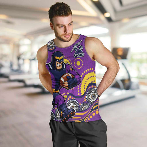 Melbourne Storm Men Tank Top Aboriginal Dot Pattern - Rugby Mascot Heritage Pride