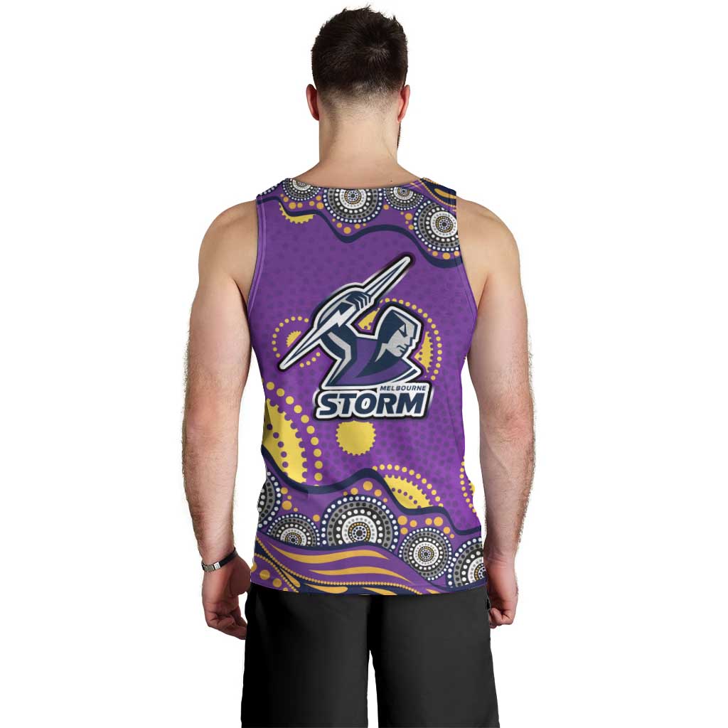 Melbourne Storm Men Tank Top Aboriginal Dot Pattern - Rugby Mascot Heritage Pride